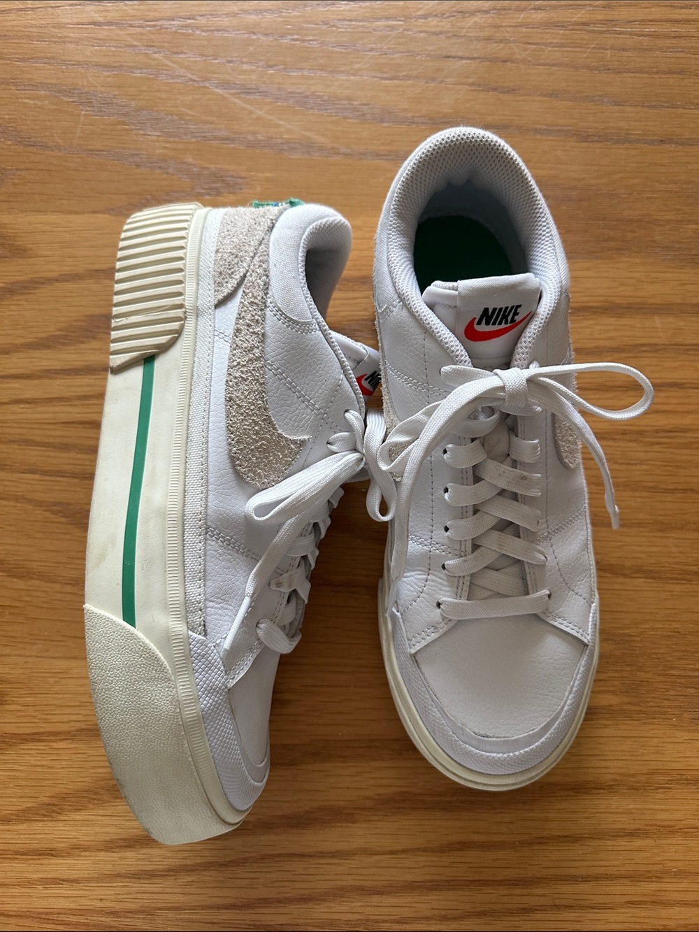 Nike Women’s Platform White Sneakers with Green